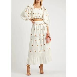 New Lug Von Siga 100% Cotton White Daphine Embroidered Cropped Top Size 38 US 6